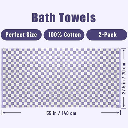 Jacquotha Shower Towels for Bathroom 27.5x55 Inches Quick Dry Bath Towels Soft & Lightweight 2Pack Cute Checkered Towel Sets Lilac