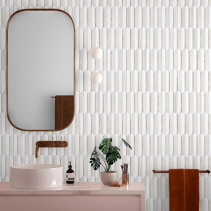 Vamos Tile Peel and Stick Backsplash Seamless Tile,1-Sheet Stick on Backsplash for Kitchen,Dolomite Gray and White+Light Gold Metal Self Adhesive PVC Tiles（Sample）