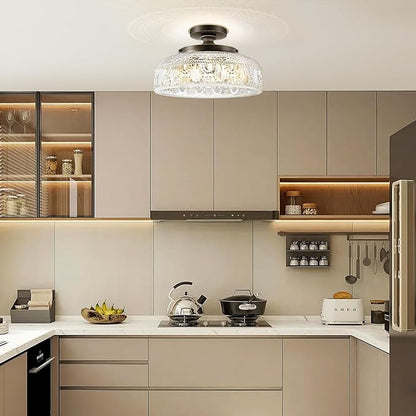 Lamomo Semi Flush Mount Ceiling Light,Upgraded Larger Bronze Hallway Light Fixture,3-Bulb Globe Glass Close to Ceiling Scone, Indoor Hanging Light for Bedroom Kitchen Porch Hallway,Bulbs Not Included
