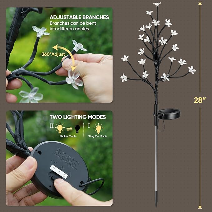 Solar Garden Lights Outdoor Waterproof,Solar Flowers for Outside Decorative,Solar Powered Fairy Outdoor Decorations for Yard,Patio,Lawn,Pathway Christmas Gardening Gifts Garden Decor 4 Pack