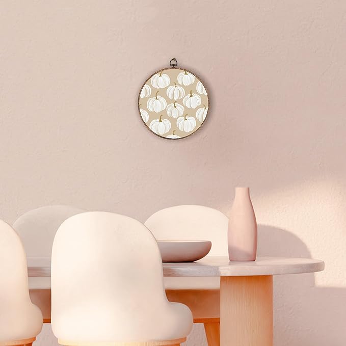 Hxlac Fall Pumpkin Round Wall Art Framed, Vintage Autumn Round Wall Decor, Fall Halloween Hanging Canvas Prints Wall Sculptures for Home Gallery Living Room Bedroom Decor, 10x10 Inch