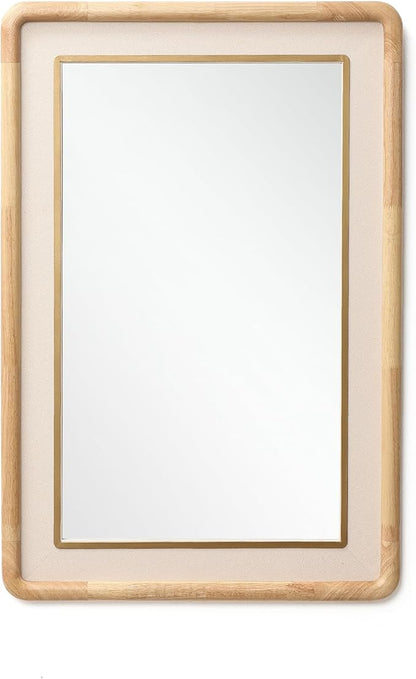 LuxenHome Rounded Rectangle Wall Mirror, 35.4" x 23.6" Large Solid Wood Framed Bathroom Mirror for Wall, Decorative Wooden Mirrors for Entryway Living Room Bedroom, Hangs Horizontally or Vertically