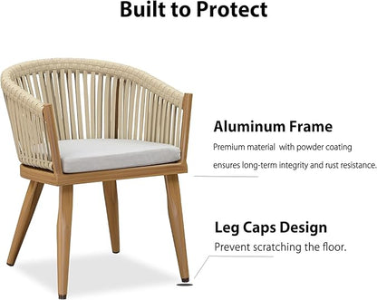 PURPLE LEAF 7 Pieces Outdoor Dining Set with Patio Aluminium Dining Table and Wicker Chairs Modern Furniture Cushions Sets for Backyard Indoor Decor Kitchen Teak