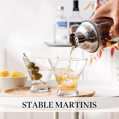 Martini Glasses Set of 4, 8oz Stemless Martini Cocktail Glasses for Margarita, Cosmopolitan, Manhattan, Home Bar, Gimlet, Pisco Sour, Brandy, Crystal Clear