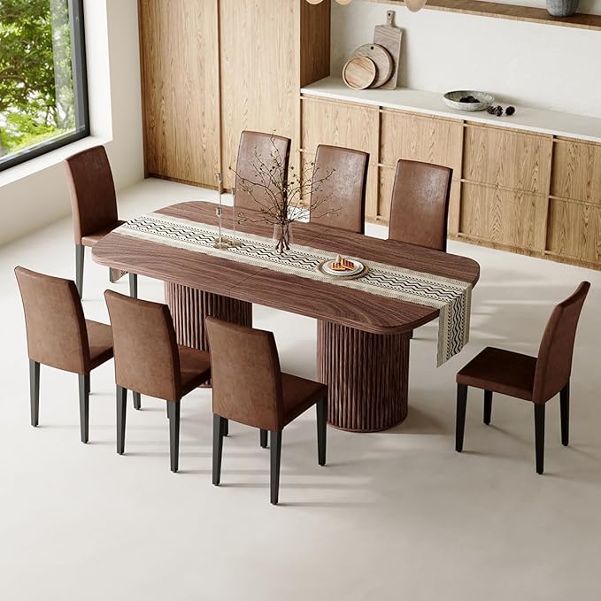 79" Dining Table Set for 8,Large Rectangular Kitchen Table Set for 8 with Cushioned Chairs,Modern Mid-Century Wood Dining Room Table Set,Ideal for Dining & Gatherings (Walnut)