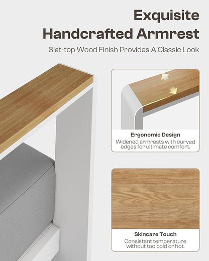 Aluminum Outdoor Patio Furniture Set with Table, 4 Piece Patio Conversation Sets with Washable Thick Cushions, Outdoor Chair Patio Sectional Furniture Set for Porch, Balcony, Deck, Yard, White