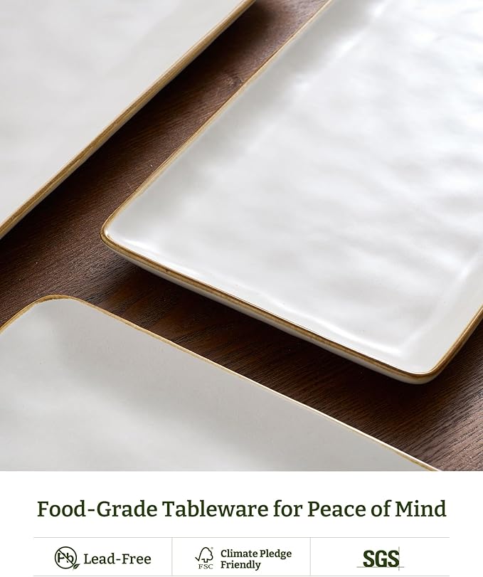 famiware Serving Platter, Rectangular 15.67/14.1/12.6inch Serving Dishes for Entertaining, Dishwasher Safe, Stoneware for Party, Food, Turkey, Snack, Cheese, Reactive Glaze, Matte White
