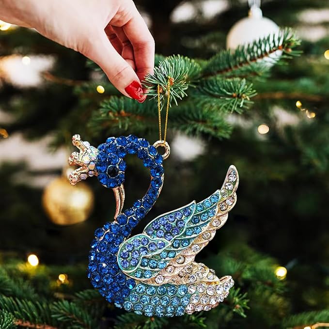 Blue Swan Christmas Ornaments 2025, Handmade Metallic Ornament with Rhinestone, Elegant Cute Ornament for Christmas Tree, Beautiful Ornaments for Kids, Girls,Women