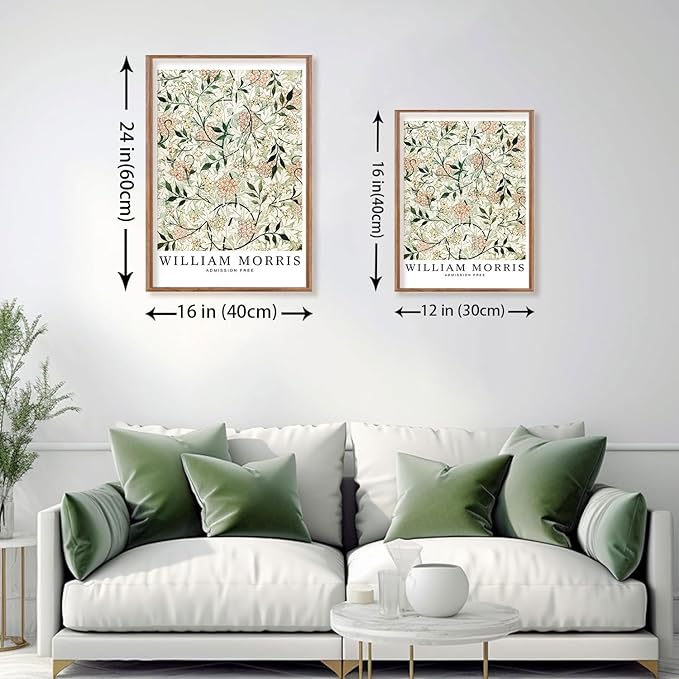 ILLBDR William Morris Wall Art Vintage Botanical Floral Canvas Wall Art Set of 3, William Morris Print Farmhouse Rustic Aesthetic Decor Abstract Artwork, 16x24 Inch Framed