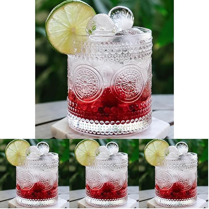 Kate Aspen Hobnail Beaded Floral Clear Drinking Glasses Set of 6, (10 oz) Vintage Glassware Set Cocktail Glass Set, Juice Glass, Water Cups | Great Hostess Gift & Gift for New Home Owners (Pack of 4)