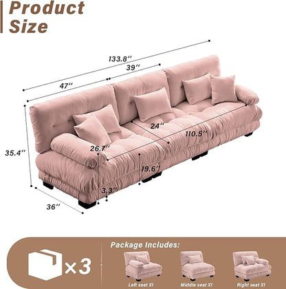 SoarFlash 133.8” Sectional Sofa 3 Seat Couch, L Shaped Modern Sofa with Solid Wood Legs, Couches Sofas for Living Room Apartment, Comfortable Small Couches for Small Spaces, Pink