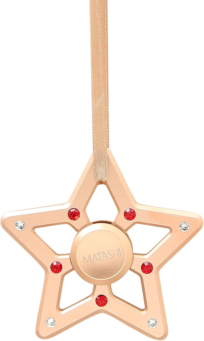 Matashi Rose Gold Hanging Christmas Tree Star Ornament Crystals, Christmas Decorations for Holiday Wedding Party Decoration, Tree Ornaments, Shiny, Metal Finish, Ribbons Included