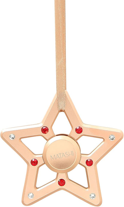 Matashi Rose Gold Hanging Christmas Tree Star Ornament Crystals, Christmas Decorations for Holiday Wedding Party Decoration, Tree Ornaments, Shiny, Metal Finish, Ribbons Included