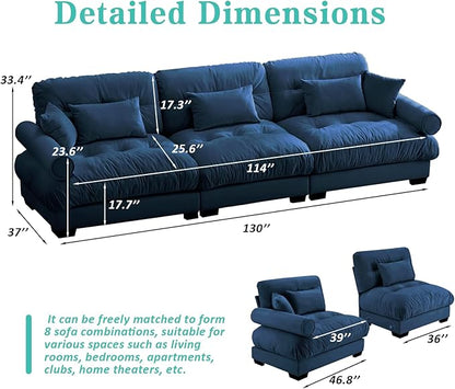 SoarFlash 130” Sectional Sofa 3 Seat Couch, L Shaped Modern Sofa with Solid Wood Legs, Couches Sofas for Living Room Apartment, Comfortable Small Couches for Small Spaces, Blue