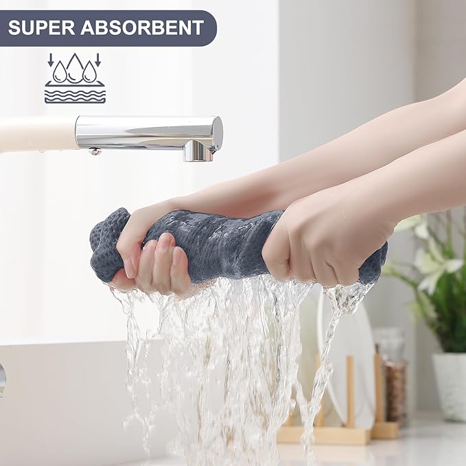 Homaxy 100% Cotton Kitchen Towels and Dishcloths Set, 12 x 12 Inches and 13 x 28 Inches, Set of 10 Bulk Kitchen Towels Set, Ultra Soft Absorbent Dish Cloths for Washing Dishes, Dark Grey