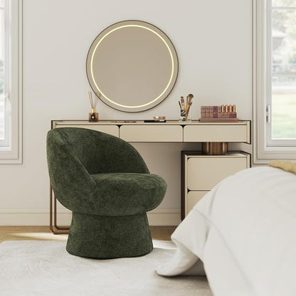 360° Swivel Accent Chairs Set of 2, Modern Green Chenille Upholstered Round Barrel Chair with Curved Back, Bucket Vanity Armchair for Small Space,Living Room, Bedroom