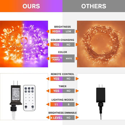 JMEXSUSS 100 LED Orange & Purple Halloween Lights - Plug in, Connectable Color Changing String Lights, 33ft Indoor/Outdoor for Halloween Party Decor & Christmas