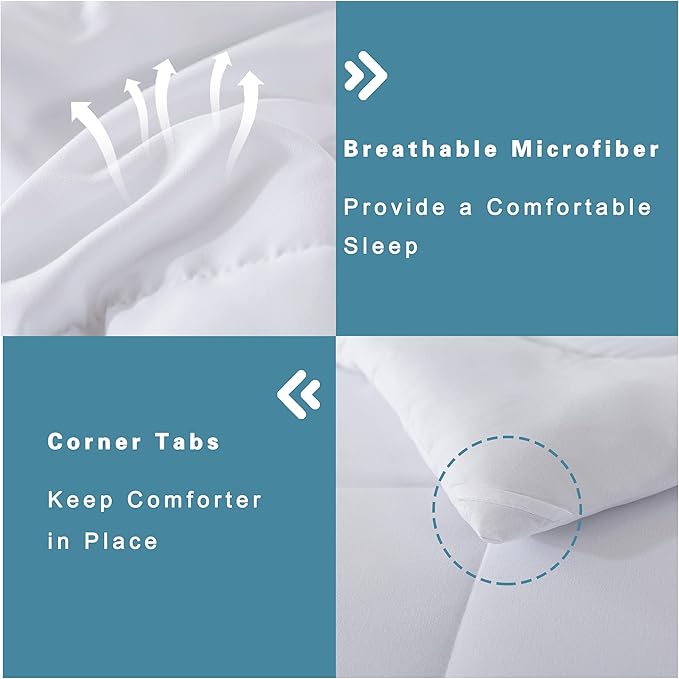 DOWNCOOL Twin Comforter Set -All Season Bedding Comforters Sets with 1 Pillow Case -2 Pieces Bed Set Down Alternative Comforter Set -White Twin Bedding Sets(64"x88")
