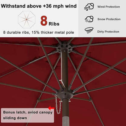 ABCCANOPY 9ft Scalloped Patio Umbrella, Outdoor Table Umbrella with Tilt and Crank, Fiberglass Ribs Deck Umbrella for Patio, Pool, Garden, Picnic (Burgundy)