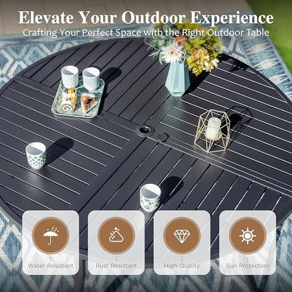 HERA'S HOUSE 5 Pieces Patio Dining Set, 4 x Woven Rattan Outdoor Dining Chairs with Cushions, 42" Metal Round Dining Table, Patio Table and Chairs Set for Lawn Garden Backyard Deck