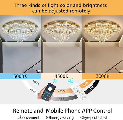 Modern Chandelier Living Room Light Glam Chandeliers Ceiling Light Fixture Remote Dimmable Lights 40 Inches Luxury Crystal Gold Dining Room Lights