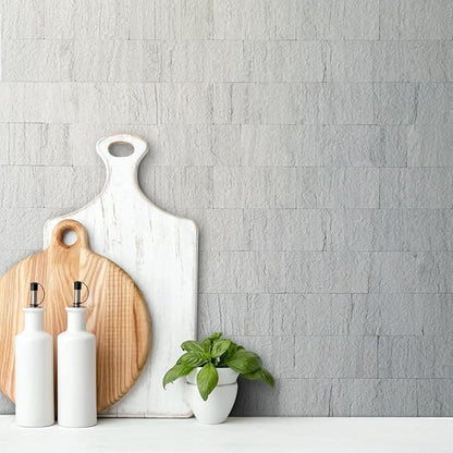 AULIGET 3" x 6" Subway Tile Peel and Stick Backsplash, Thick PVC Stick on Wall Tiles (100, Light Shale)