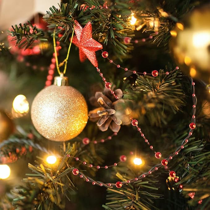 Red Beads Garland for Christmas Tree,66 Feet Plastic Pearl Strands Chain Beaded Garlands for Holiday Décor and Crafts
