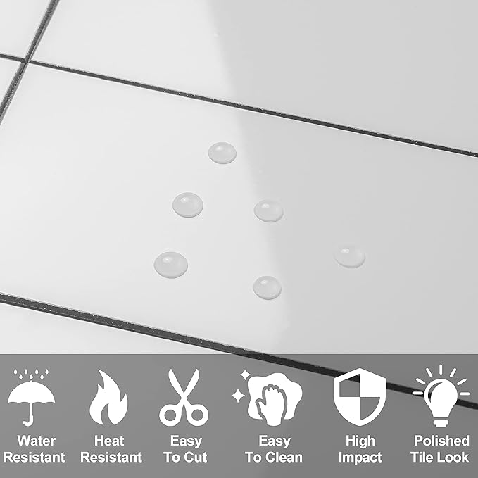 AULIGET Thick PVC Peel and Stick Backsplash, Polished White Subway Tile Peel and Stick Wall Tiles, Pack of 4