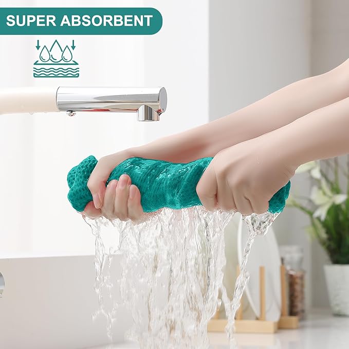 Homaxy 100% Cotton Kitchen Towels and Dishcloths Set, 12 x 12 Inches and 13 x 28 Inches, Set of 16 Bulk Kitchen Towels Set, Ultra Soft Absorbent Dish Cloths for Washing Dishes, Teal