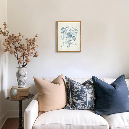 KBKBART Framed Floral Wall Art, Vintage Blue Rose Bouquet Sketch Canvas Oil Painting, Antique Victorian Wall Decor, Minimalist Bedroom Wall Art Aesthetic, Neutral Flower Art Prints for Bedroom Living Room, Gallery, Gifts for Friends or Family(9"x12")