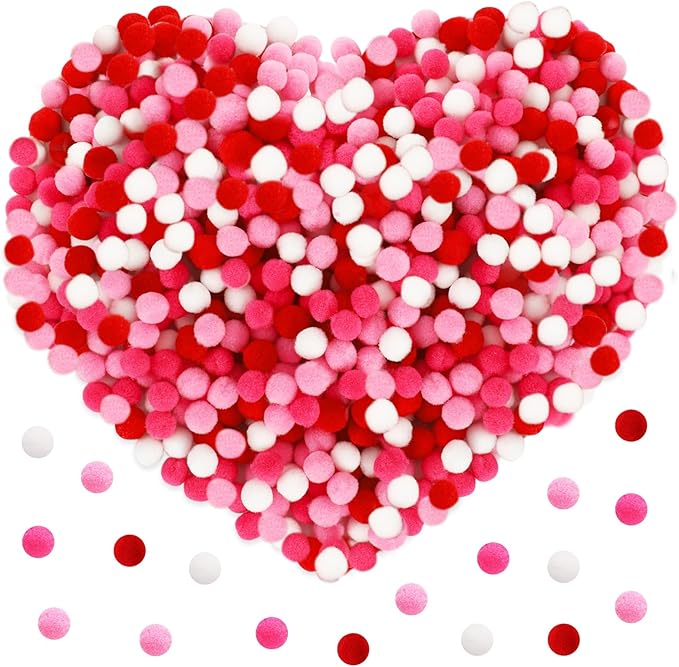 SEPGLITTER Valentine's Day Pom Poms Balls, 1000 Pieces Pink Red Pompoms for Crafts Making DIY Wedding Valentine's Day Party Decorations (4 Colors, 1 cm )