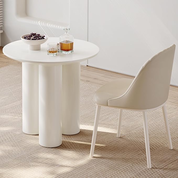 30" White Round Dining Table with Three Stable Legs,Space Saving Coffee Table for 1-4 People, Sturdy Kitchen Furniture, Leisure Side Couch Center Table