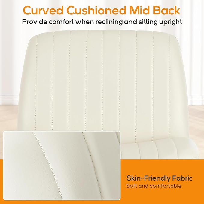 DUMOS Criss Cross Chair Legged Office Wide Comfy Desk Seat, No Wheels Armless Computer Task Seating, Swivel Vanity Home Height Adjustable