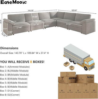 EASE MOOSE Oversized Sectional Modular Sofa,Large L Shape Sectional Couch Wide Deep Seat Modular Cloud Couch,Removable Cover