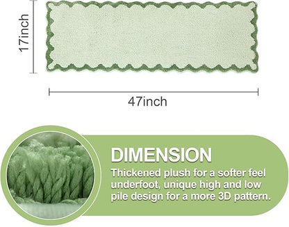 ORTIGIA Long Cute Scalloped Bathroom Rugs Runner, Fun Green Plush Microfiber Scallop Bath Mats Non Slip Washable Quick Dry Absorbent, Rug  for Bathtub Sink Laundry Room Bedroom, 17x47