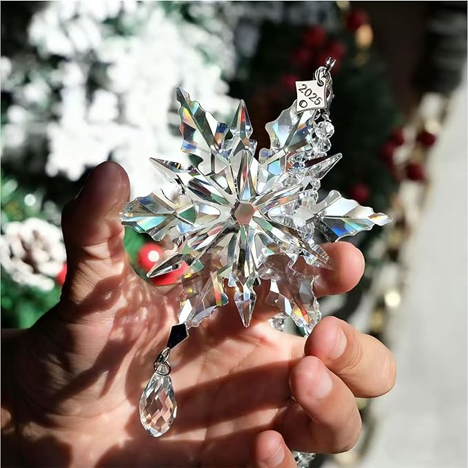 2025 Annual Christmas Ornaments Crystal Snowflake Star - Christmas Tree Ornaments Pendant Sun Catcher Home Hanging Decor (2025 White Crystal 3 Layers)