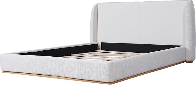 Queen Size Bed Frame, Upholstered Cloud Boucle Platform Beds Frames with Headboard, Anti-Collision Soft Rounded Corners Footboard, No Box Spring Required, Easy Assembly (36" White, Queen)