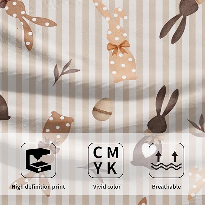 Brown Bunny Eggs Decorative Hand Towel 2PCS Easter Stripe Holiday Super Soft Fast Drying Washcloths
