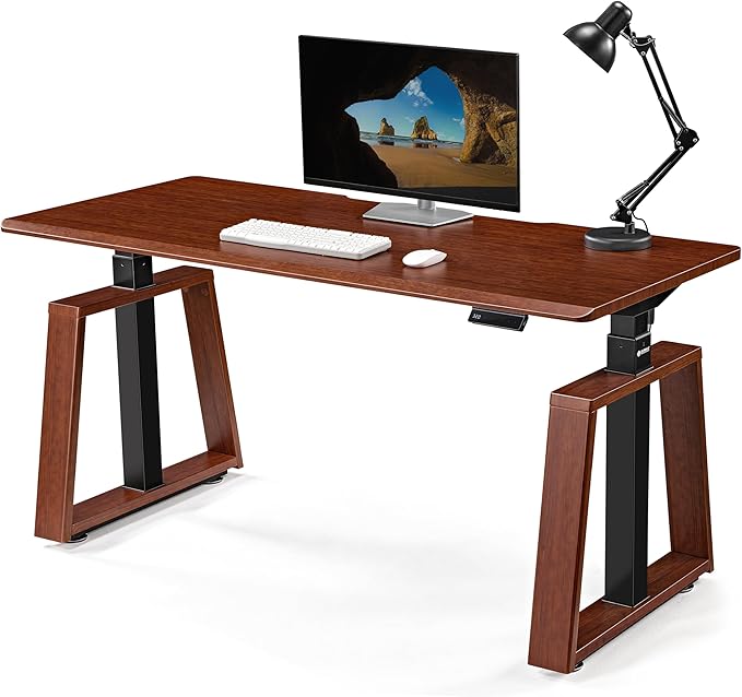 EUREKA ERGONOMIC Electric Standing Desk, 63inch Executive Computer Desk Adjustable Height Desk Modern Trapezoidal Leg Sit Stand Desk Smart APP&Touch Screen, Cherry Top