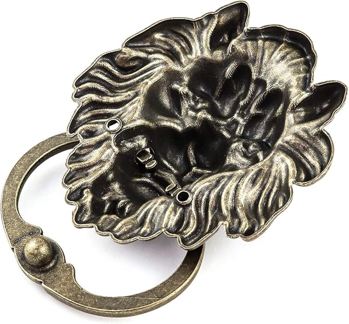 QWORK Antique Lion Head Bronze Door Knocker - Classic Vintage Design