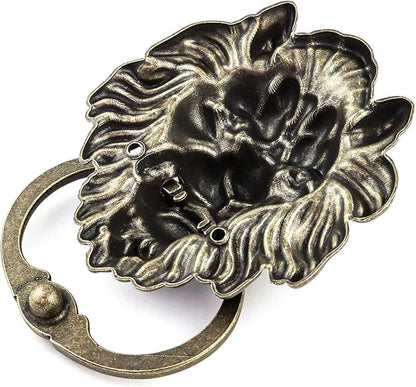 QWORK Antique Lion Head Bronze Door Knocker - Classic Vintage Design
