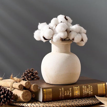 SIDUCAL Ceramic Rustic Farmhouse Vase | 6 Inch Pottery Decorative Boho Flower Vase for Home Decor, Table, Living Room, Bathroom Decoration, Shelf Decor, Mantel, Wedding, White