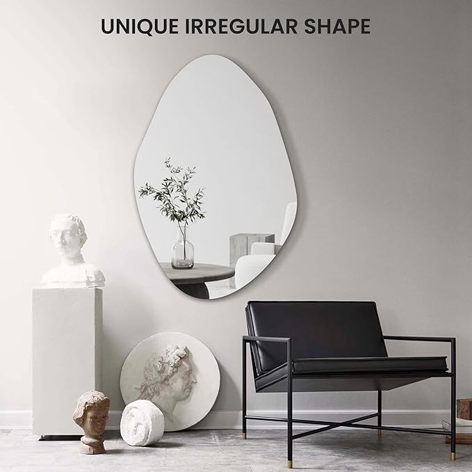 Irregular Asymmetrical Wall Mirror for Living Room Bathroom Entryway, Modern Decorative Wall Mirror Hanging (Hook Style, 36'' x 24'')