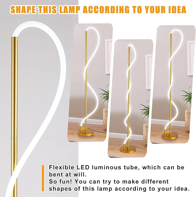 Modern LED Gold Floor Lamp, 3-Level Dimmable Flexible DIY Modeling Tall Standing Lamp, 35W/2700lm Ultra Bright White Light Corner Floor lamp For Bedroom, Living Room, Office