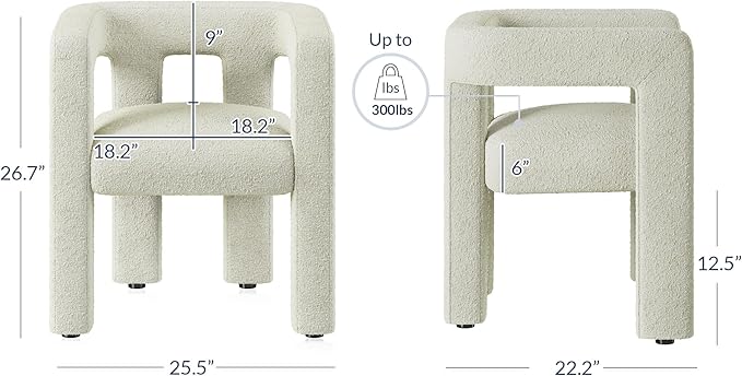 BELLEZE Modern Boucle Barrel Dining Chair Set of 4, Upholstered Linen Kitchen Boucle Armchair with Sidearms and Back, for Dining Room Living Room- Cream