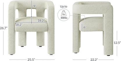 BELLEZE Modern Boucle Barrel Dining Chair Set of 2, Upholstered Linen Kitchen Boucle Armchair with Sidearms and Back, for Dining Room Living Room- Cream