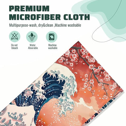 Cherry Blossom Kitchen Towels Set of 2 Japanese Ocean Wave Anime Dish Towels Gifts for Women 16x24 Tabletop Decor