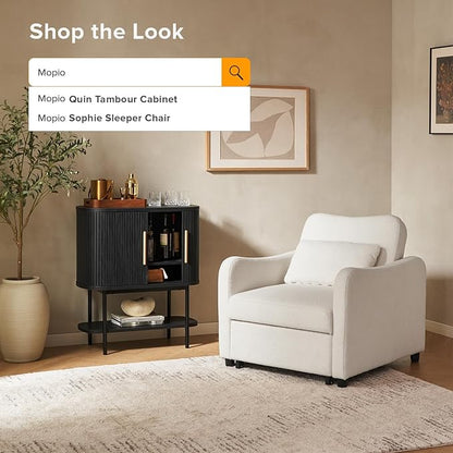 mopio Quin Storage Cabinet, Tambour Fluted Entryway Accent Console Tables, Buffet Sideboard with Doors & Shelves, Pantry Coffee Wine Bar Cabinet, Wood Console Table, Mid Century Modern (Black)