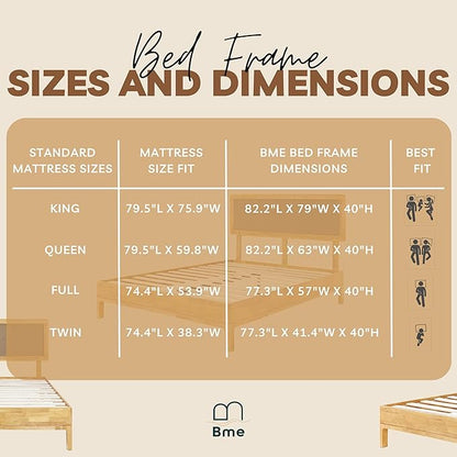 Bme Nipe 14 Inch Bohemian Bed Frame with Adjustable Woven Headboard - Rustic & Vintage Unique Style with Acacia Wood - No Box Spring Needed - Easy Assembly - Twin, Natural