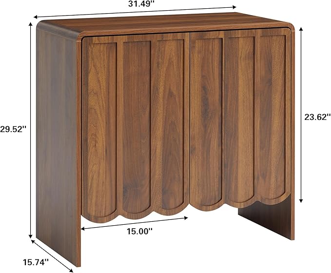 ORRD Sideboard Buffet Cabinet Set of 2, Accent Storage Cabinets with 2 Doors, Farmhouse Wood Cabinet with Adjustable Shelves and Wave Panel for Living Room, Dining Room, Entry - Walnut